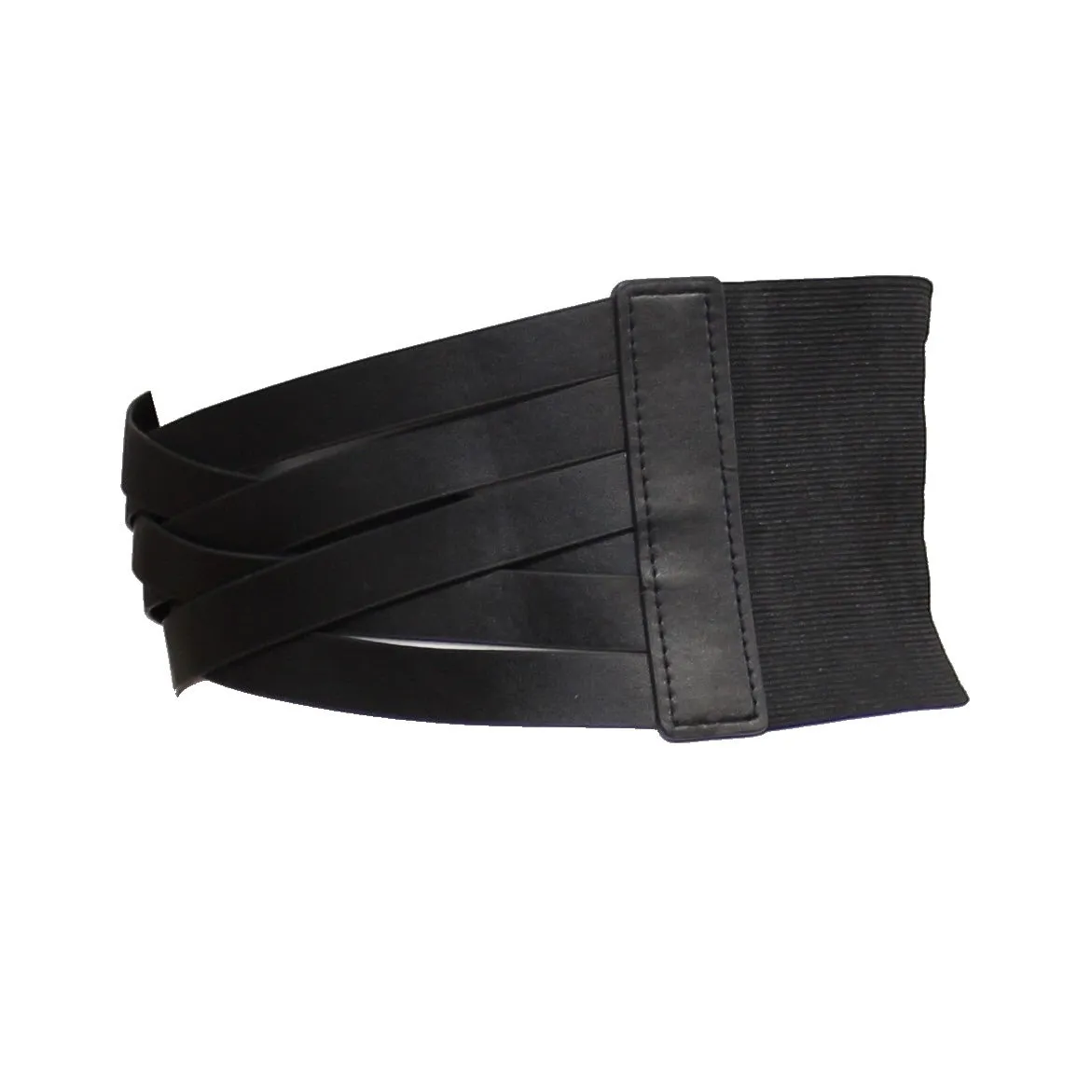 12cm Black Interlaced Criss Cross Elasticated Waist Belt with Press Button Closure