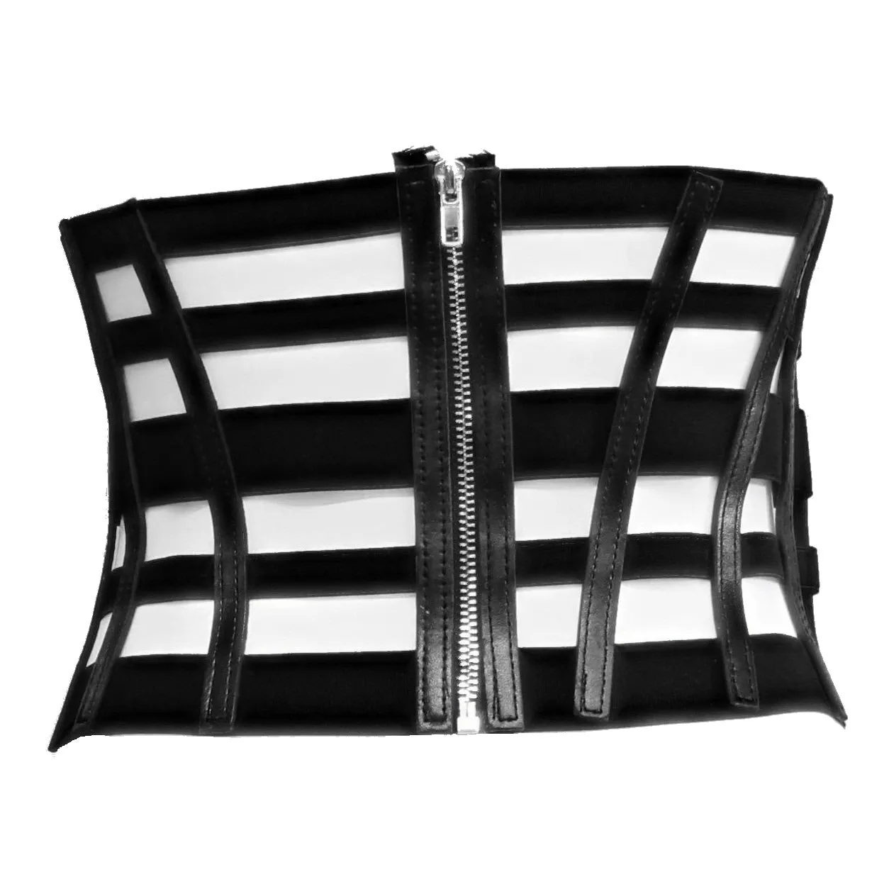 19cm Black Cage Effect Elasticated Waist Belt with Zip Closure