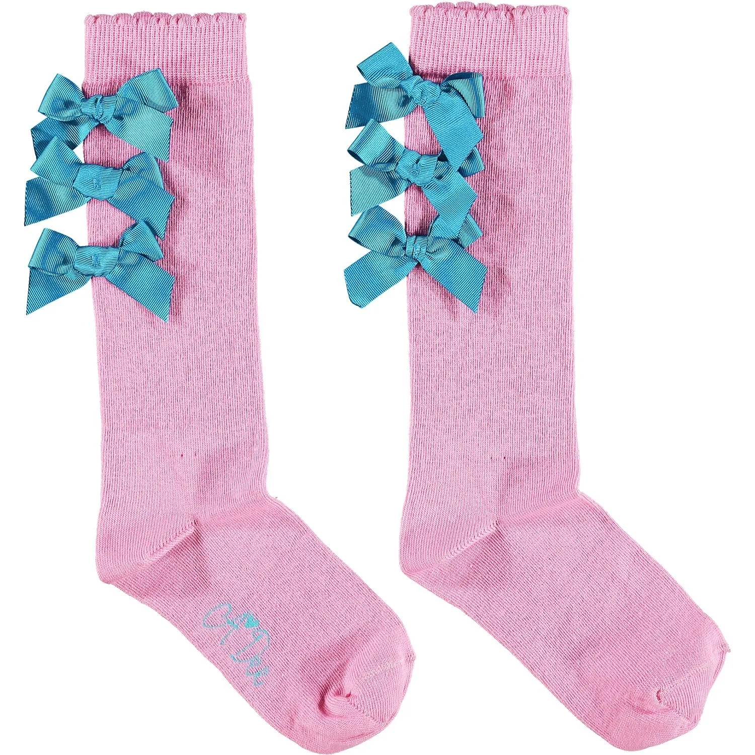 A Dee - Triple Bow Knee High Socks - Pink