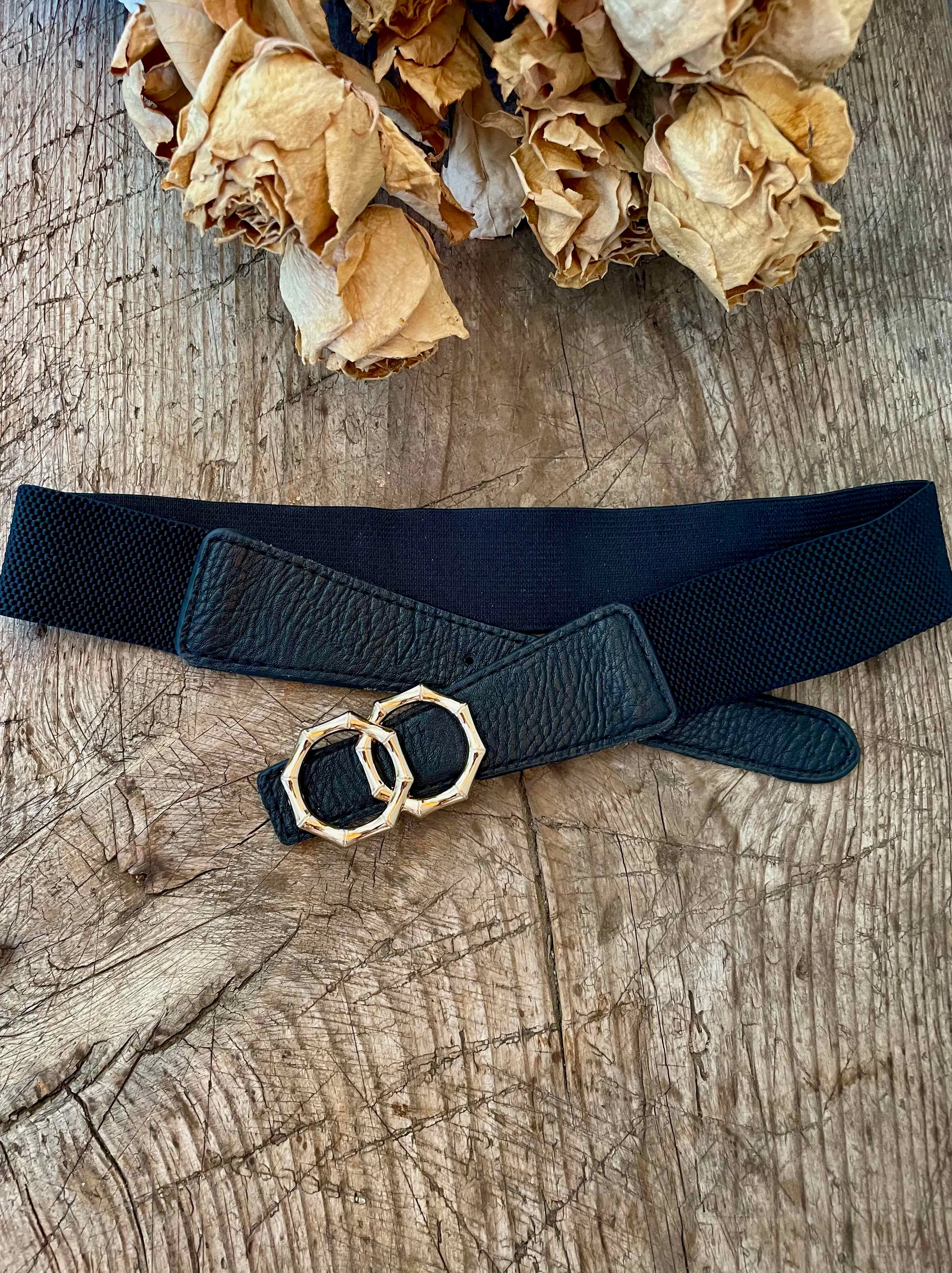 Arianna Stretch belt - Black/Gold