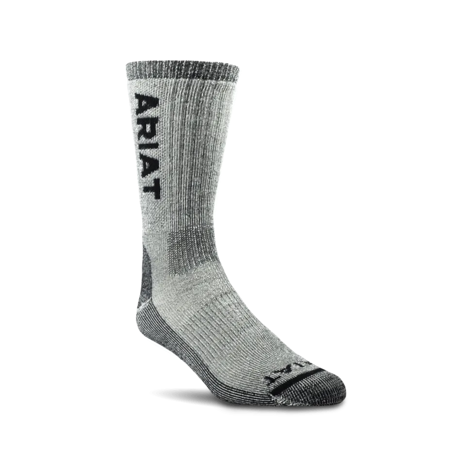 Ariat® Men's Midweight Merino SteelToe Crew Black Logo Socks AR2187-002