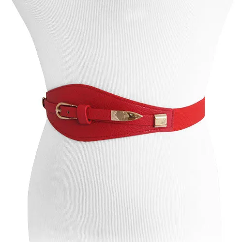 Berry Red Leather and Elastic Stretch Belt