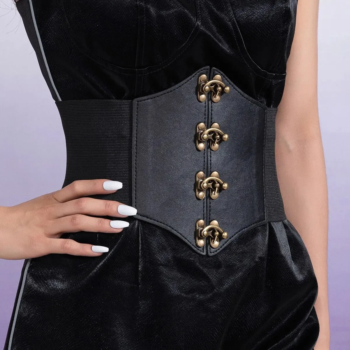 Black Corset Style Waist Belt with C-Lock Fastening