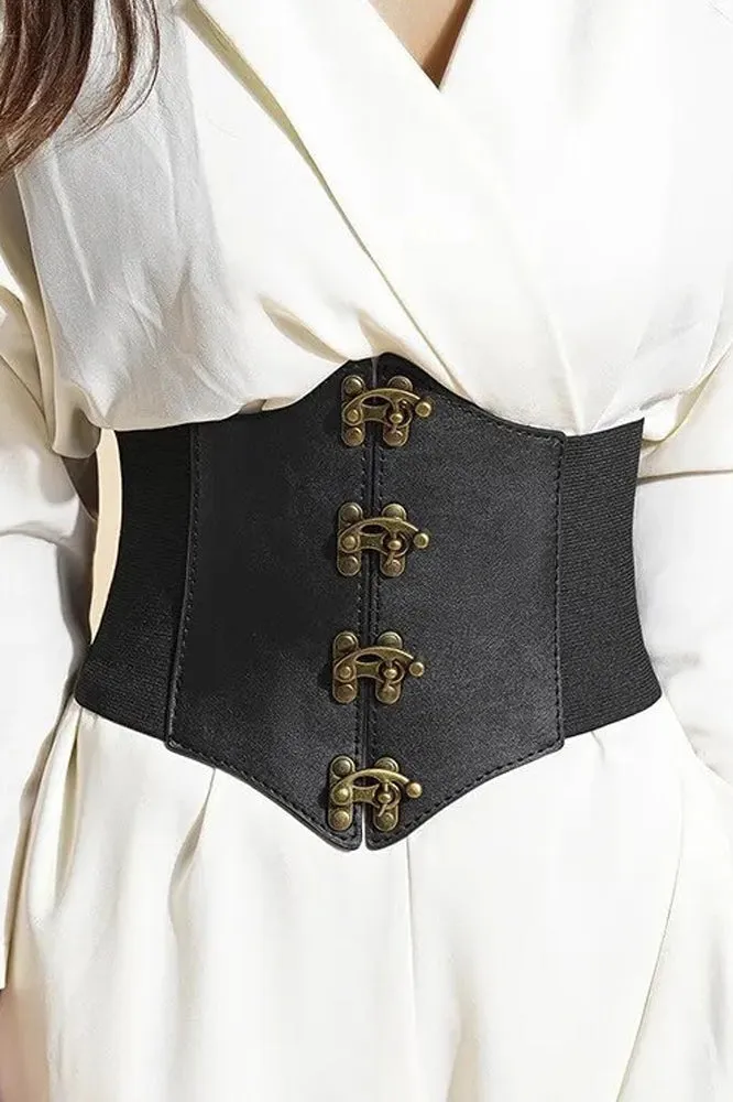 Black Corset Style Waist Belt with C-Lock Fastening