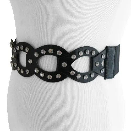 Black Rhinestone Braided Patterned Stretch Belt