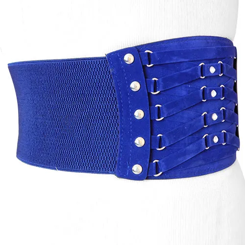 Blue Faux Suede Wide Stretch Corset Inspired Belt for women