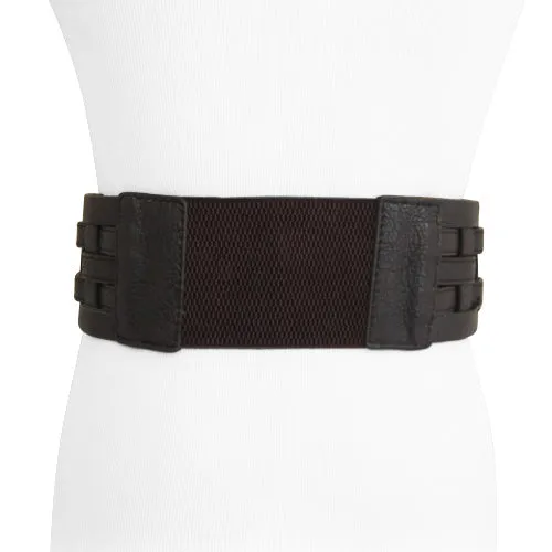 Chocolate Brown Leather Woven Elastic Women's Belt