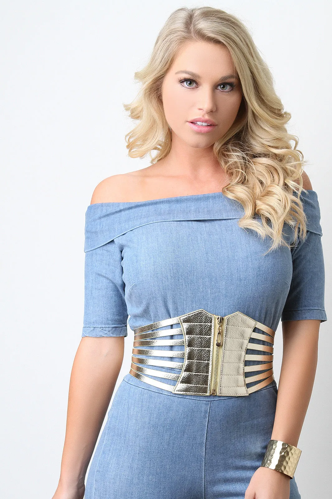 Corset Strapped Cage Zip Up Waist Belt