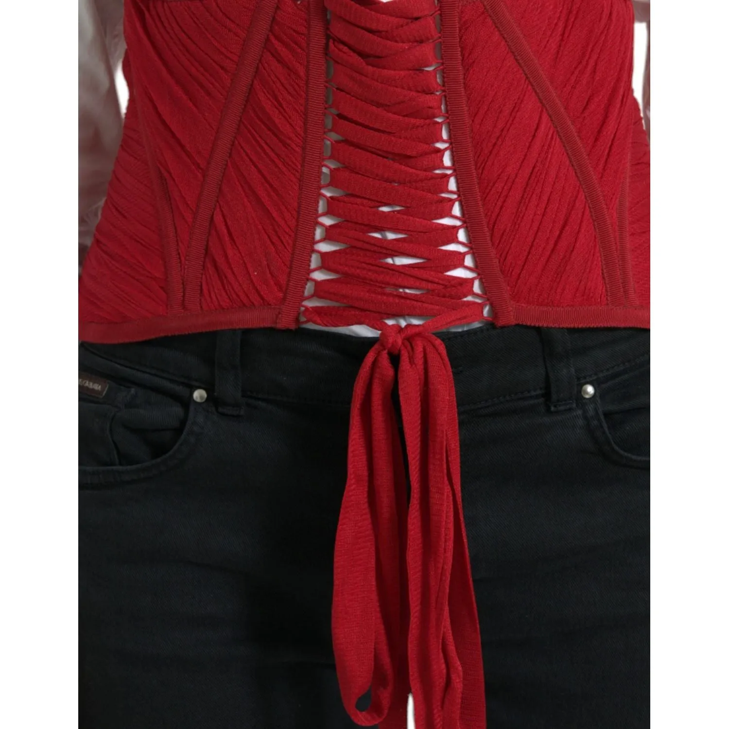 Dolce & Gabbana Silk Corset Waist Belt in Fiery Red