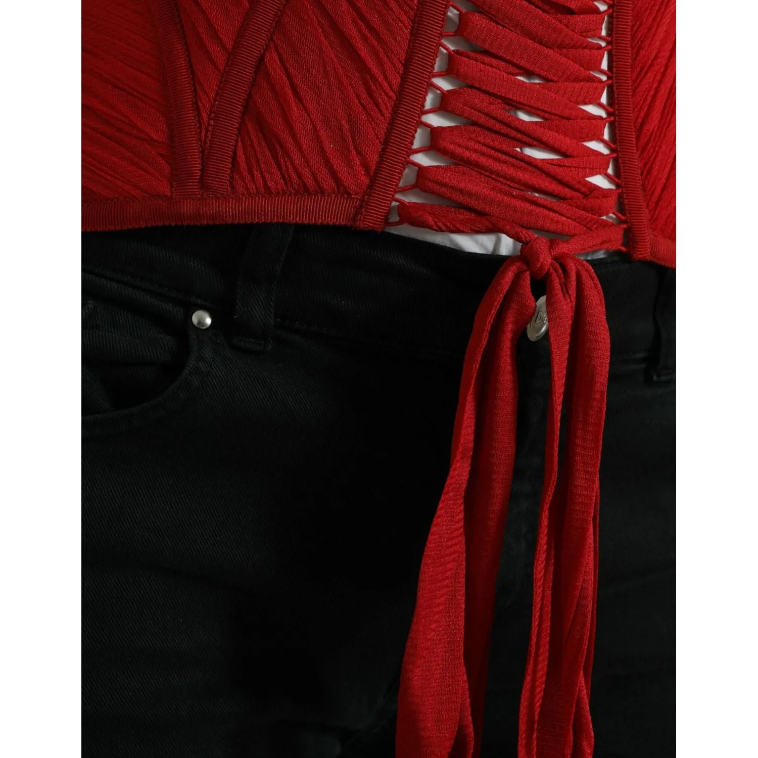 Dolce & Gabbana Silk Corset Waist Belt in Fiery Red