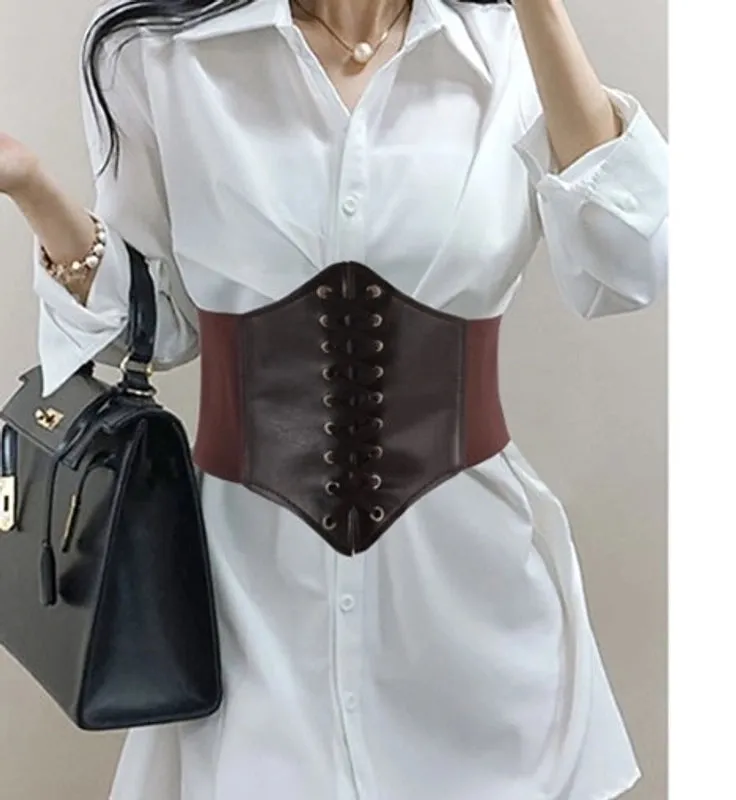 Fashion Solid Color Pu Leather Women's Corset Belts