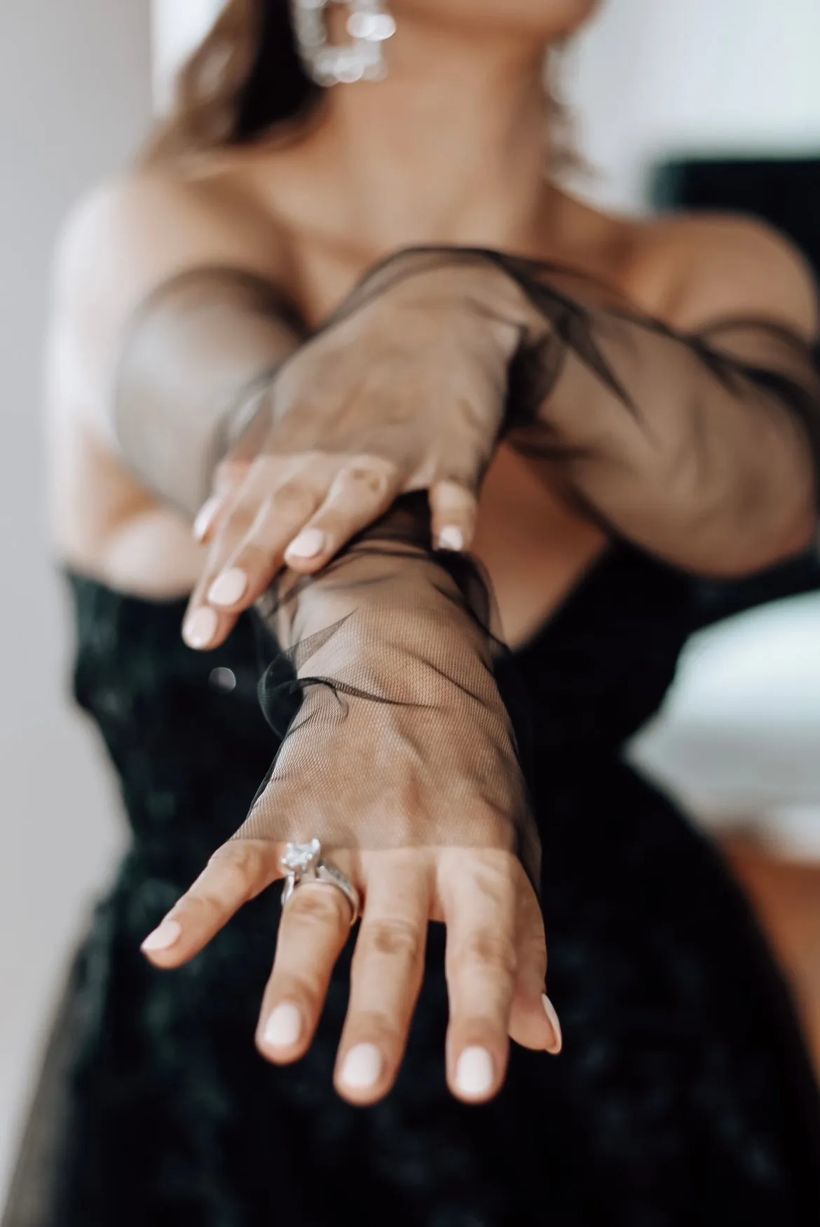 Fingerless Black Tulle Bridal Gloves