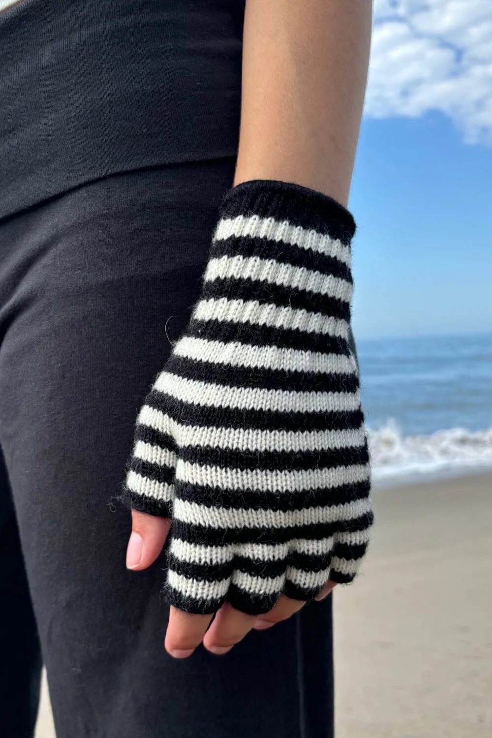 Fingerless Wool Striped Gloves