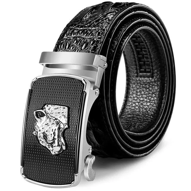 Genuine Luxury Leather Crocodile Pattern Metal Automatic Buckle Belts