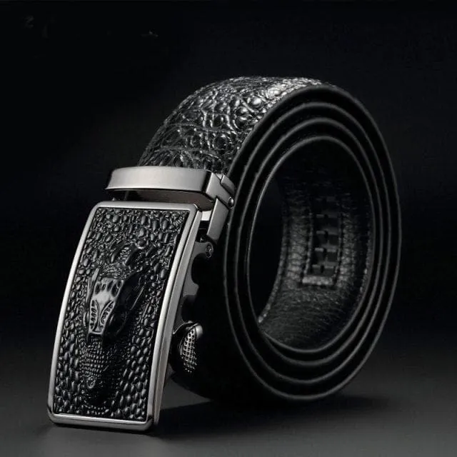 Genuine Luxury Leather Crocodile Pattern Metal Automatic Buckle Belts