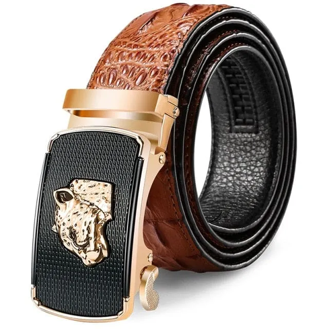 Genuine Luxury Leather Crocodile Pattern Metal Automatic Buckle Belts