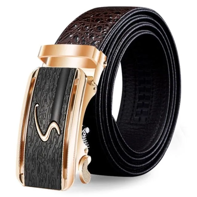 Genuine Luxury Leather Crocodile Pattern Metal Automatic Buckle Belts