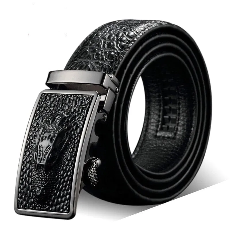 Genuine Luxury Leather Crocodile Pattern Metal Automatic Buckle Belts