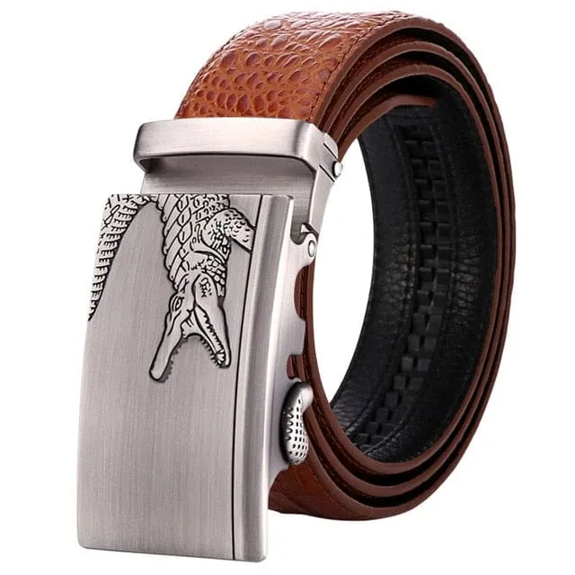 Genuine Luxury Leather Crocodile Pattern Metal Automatic Buckle Belts