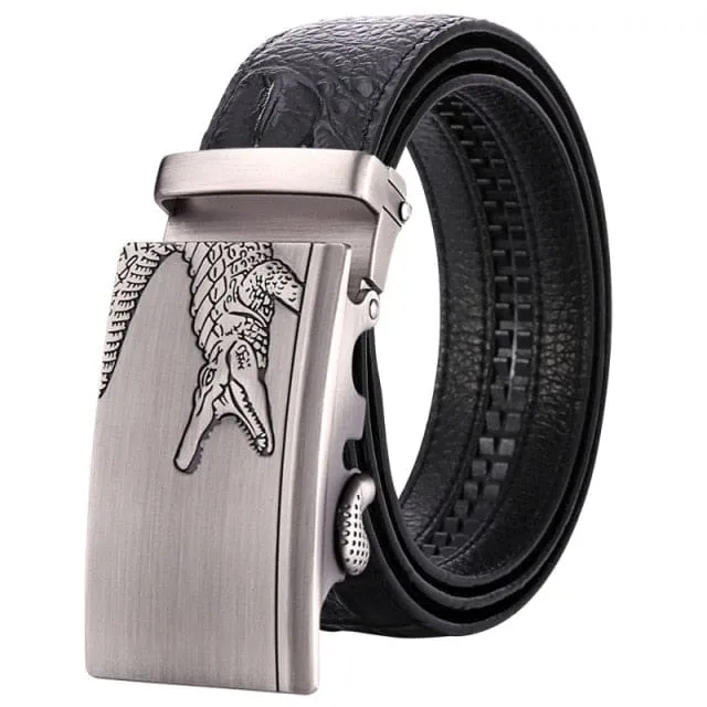 Genuine Luxury Leather Crocodile Pattern Metal Automatic Buckle Belts