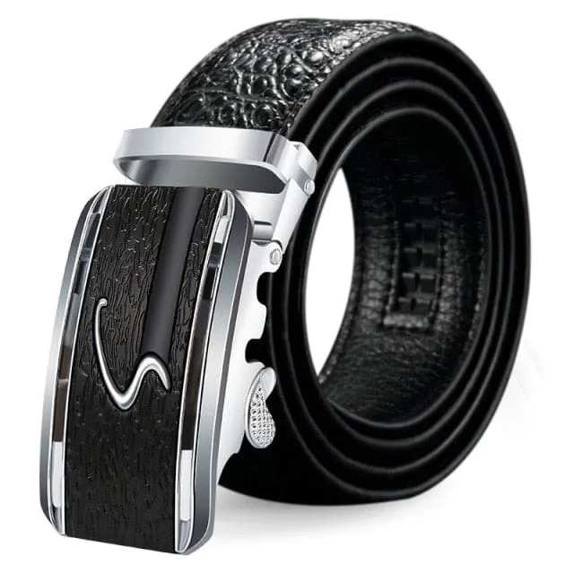 Genuine Luxury Leather Crocodile Pattern Metal Automatic Buckle Belts