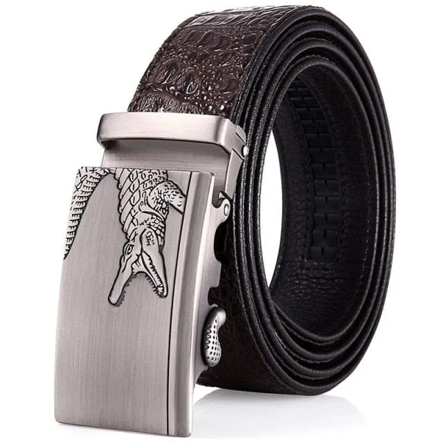 Genuine Luxury Leather Crocodile Pattern Metal Automatic Buckle Belts