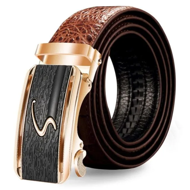 Genuine Luxury Leather Crocodile Pattern Metal Automatic Buckle Belts