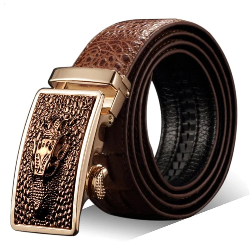 Genuine Luxury Leather Crocodile Pattern Metal Automatic Buckle Belts