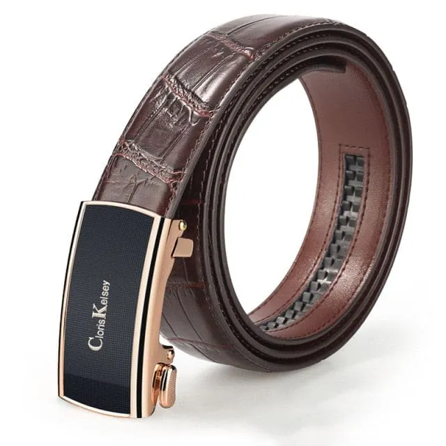 Genuine Luxury Leather Crocodile Pattern Metal Automatic Buckle Belts