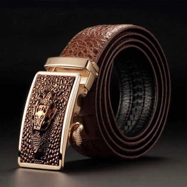 Genuine Luxury Leather Crocodile Pattern Metal Automatic Buckle Belts