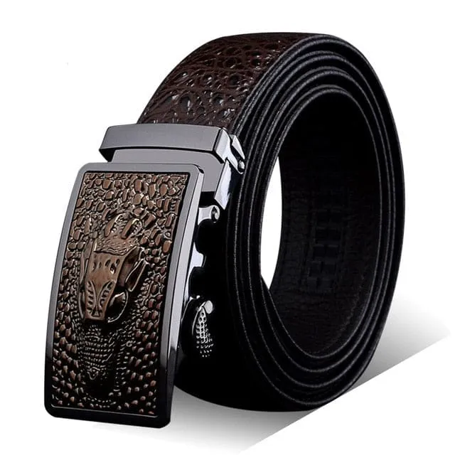 Genuine Luxury Leather Crocodile Pattern Metal Automatic Buckle Belts