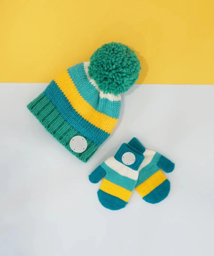 Green and Mustard Striped Mittens