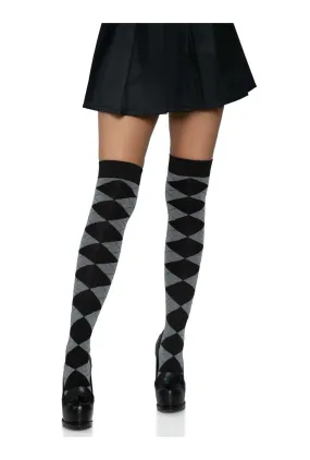 Grey Argyle Over The Knee Socks