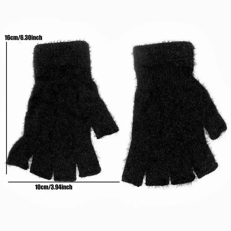 Half Finger Imitation Mink Cashmere Woolen Driving Glove for Winter Outdoor Christmas