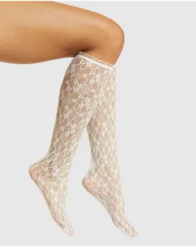 Lace Knee High Socks - White