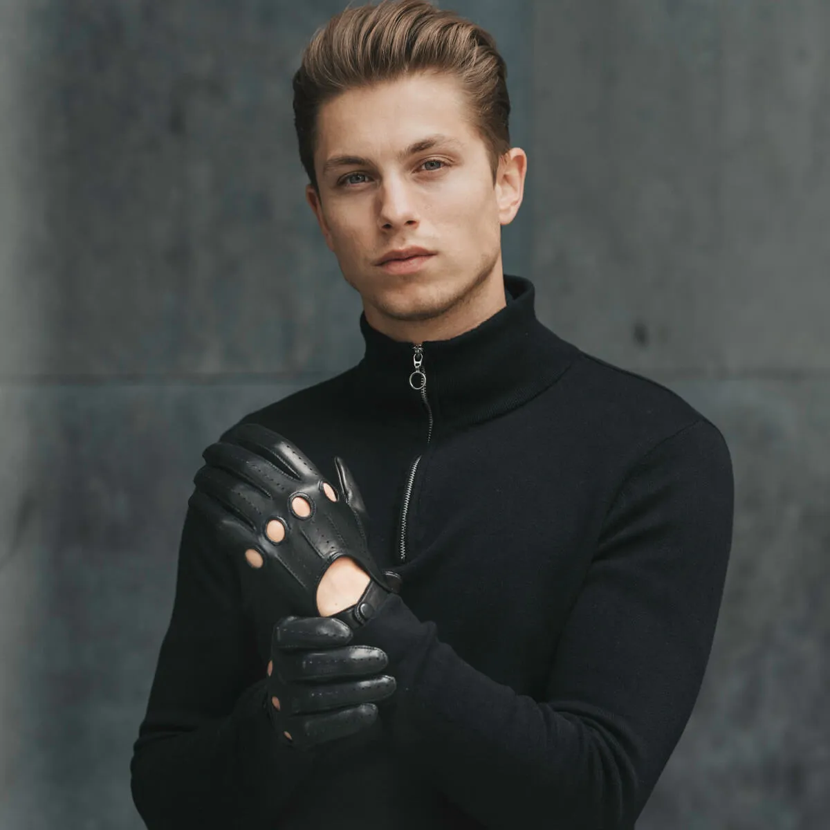 Mario (black) - Italian lambskin leather driving gloves