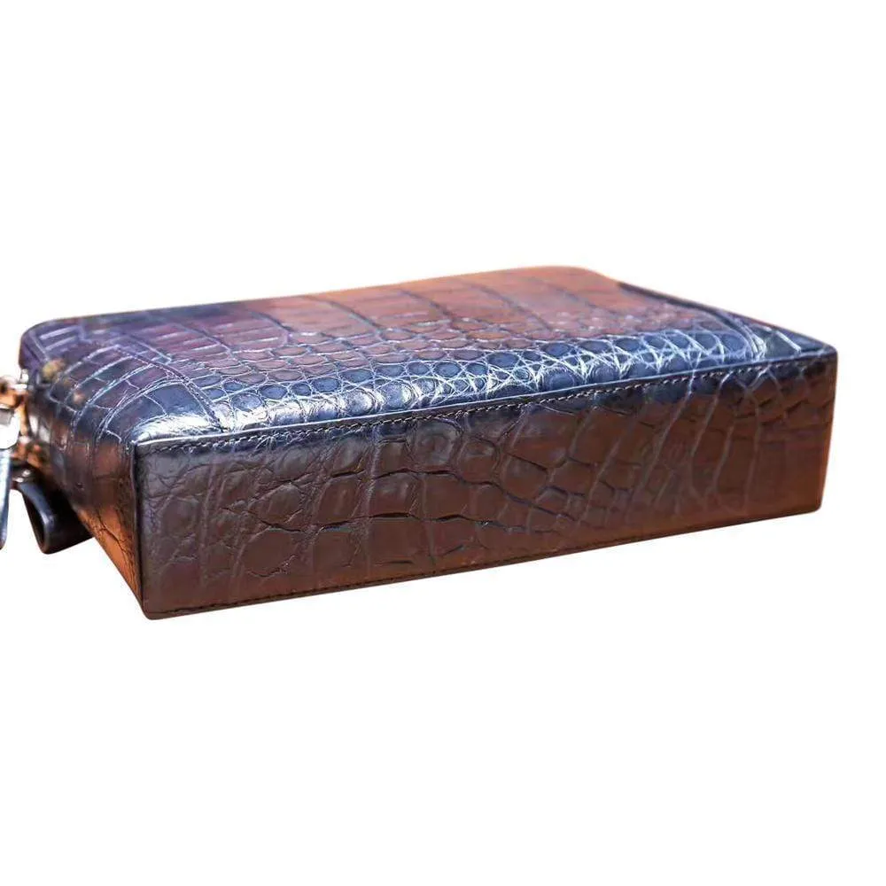 Men's Genuine Crocodile Skin  Leather  Clutch Bag With Double Zip