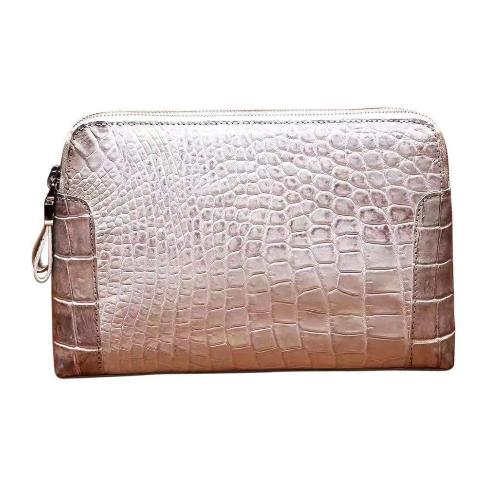 Men's Genuine Crocodile Skin  Leather  Clutch Bag With Double Zip