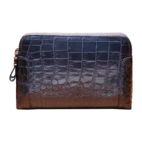 Men's Genuine Crocodile Skin  Leather  Clutch Bag With Double Zip