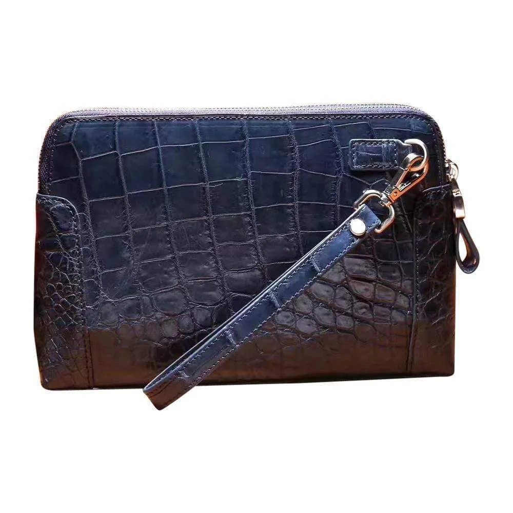 Men's Genuine Crocodile Skin  Leather  Clutch Bag With Double Zip