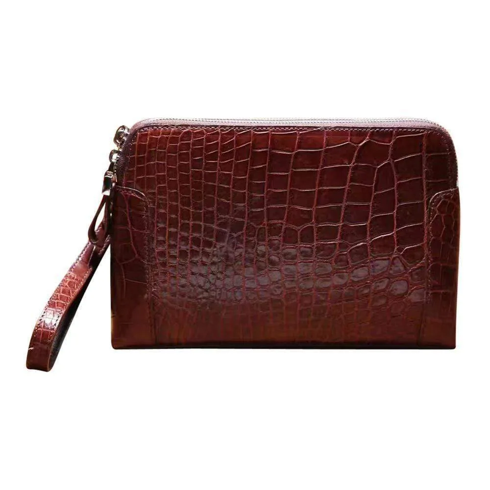 Men's Genuine Crocodile Skin  Leather  Clutch Bag With Double Zip