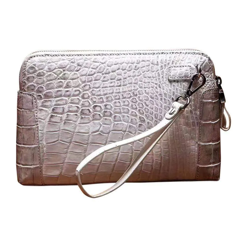 Men's Genuine Crocodile Skin  Leather  Clutch Bag With Double Zip