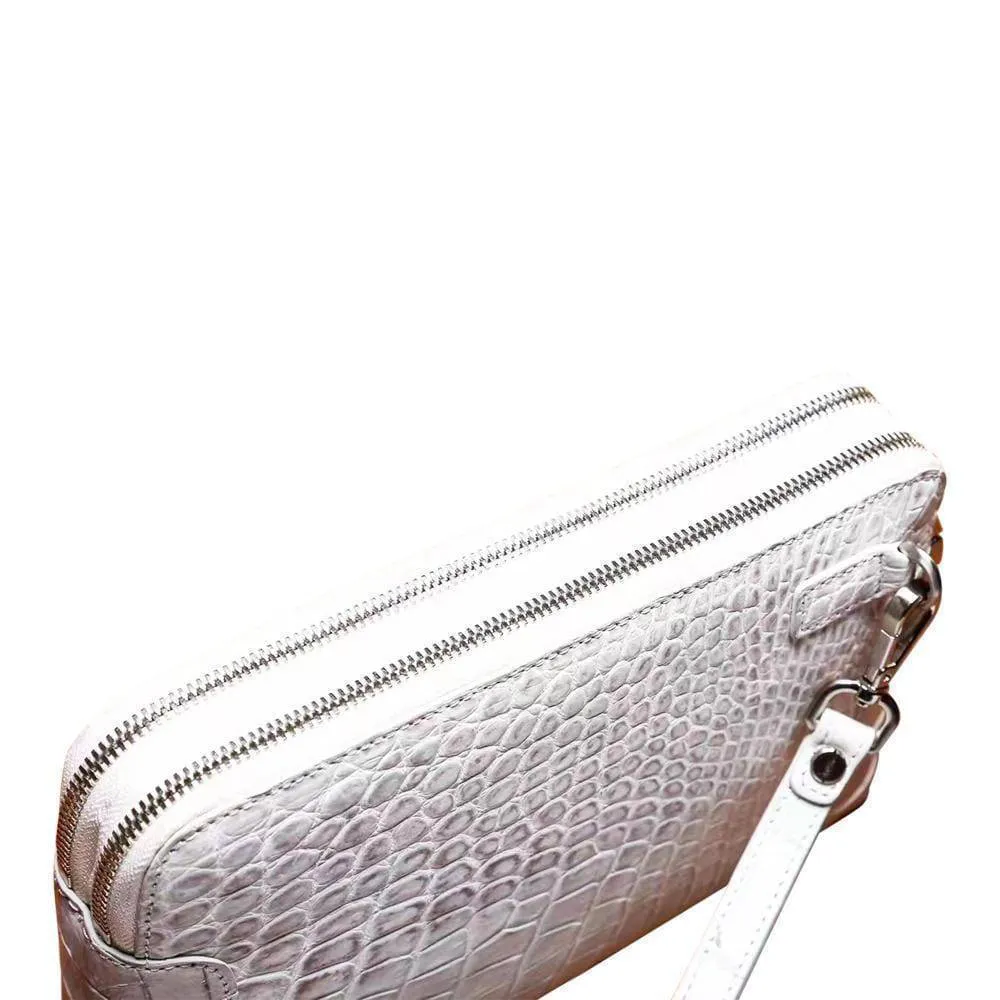 Men's Genuine Crocodile Skin  Leather  Clutch Bag With Double Zip