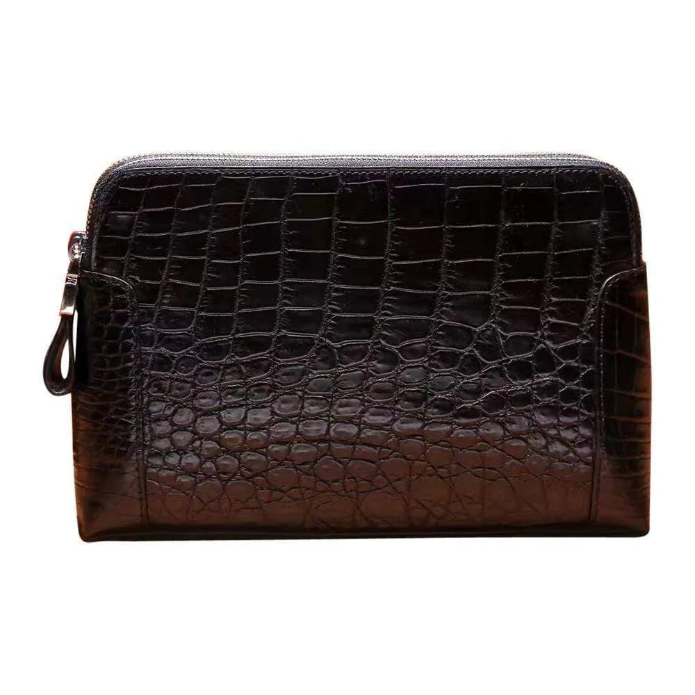 Men's Genuine Crocodile Skin  Leather  Clutch Bag With Double Zip