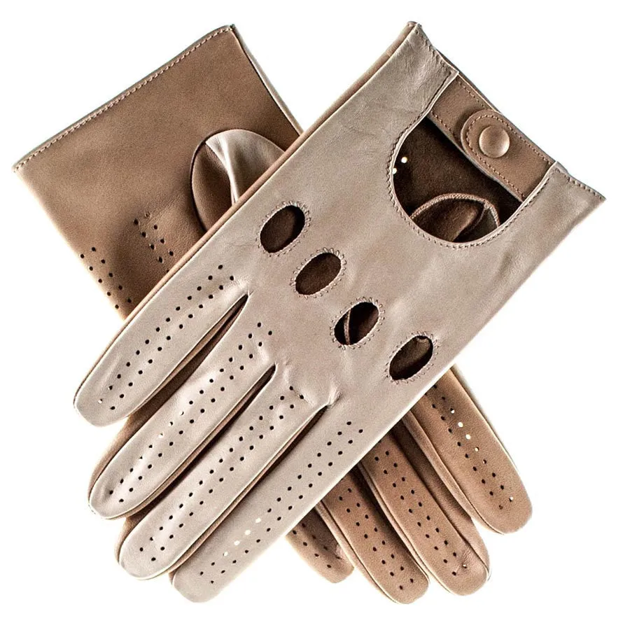 Men's Taupe and Natural Leather Driving Gloves