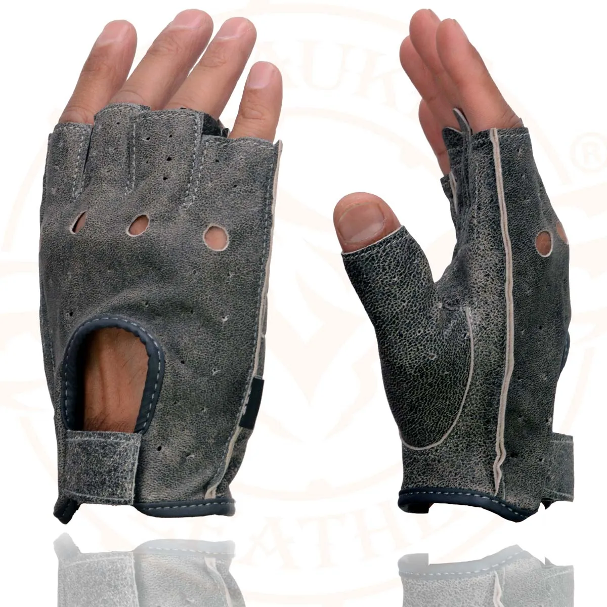 Milwaukee Leather MG7557 Men's Grey Leather Gel Padded Palm Fingerless