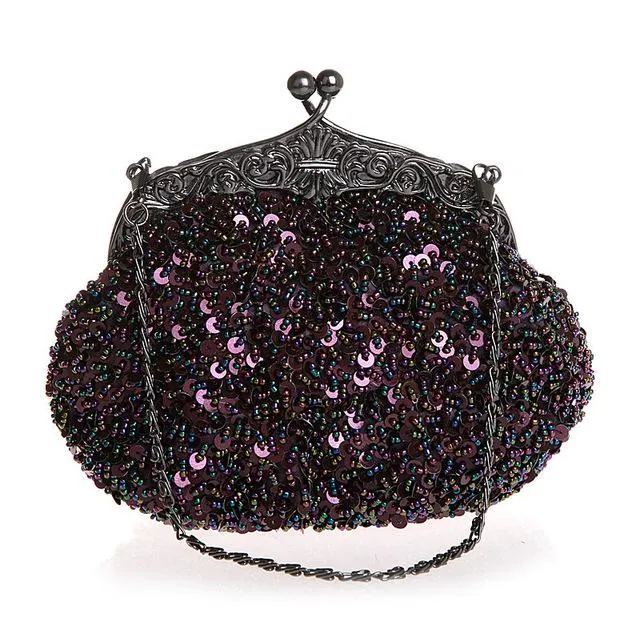 Navy Blue Ladies' Beaded Sequined Wedding Evening Bag Clutch handbag Bridal Party Makeup Bag Purse Free Shipping 03162-G