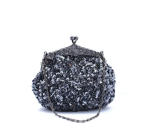 Navy Blue Ladies' Beaded Sequined Wedding Evening Bag Clutch handbag Bridal Party Makeup Bag Purse Free Shipping 03162-G