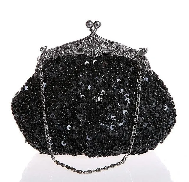 Navy Blue Ladies' Beaded Sequined Wedding Evening Bag Clutch handbag Bridal Party Makeup Bag Purse Free Shipping 03162-G