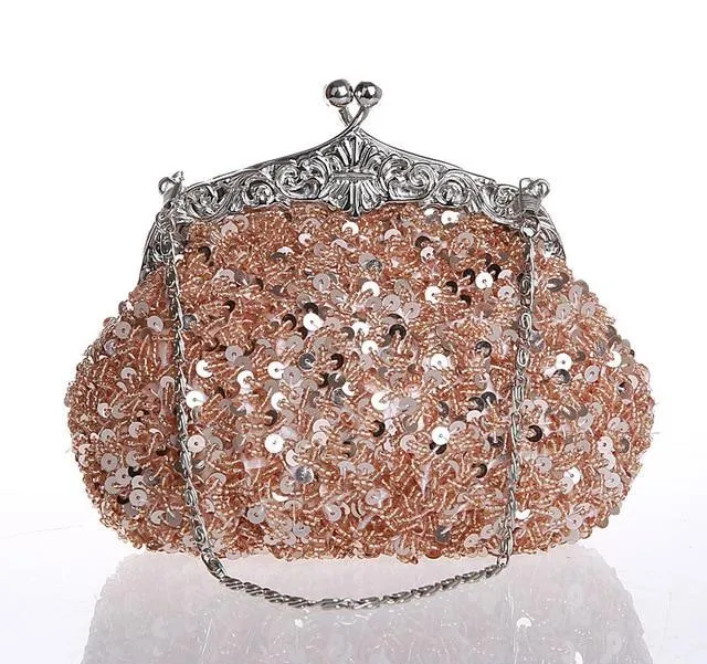 Navy Blue Ladies' Beaded Sequined Wedding Evening Bag Clutch handbag Bridal Party Makeup Bag Purse Free Shipping 03162-G